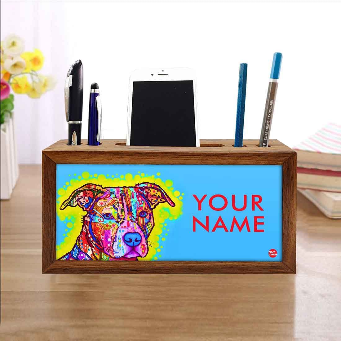 Custom-Made Wooden Pen Holder for Desk - Colorful Cute Dog Nutcase