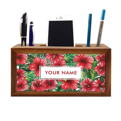 Personalized Wooden Stationery Organiser - Hibiscus Flower Nutcase