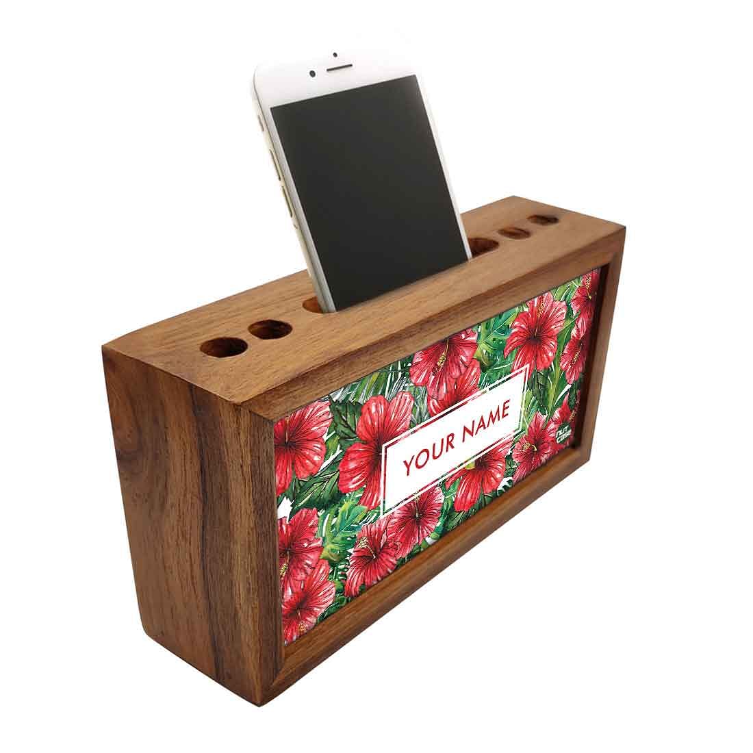 Personalized Wooden Stationery Organiser - Hibiscus Flower Nutcase