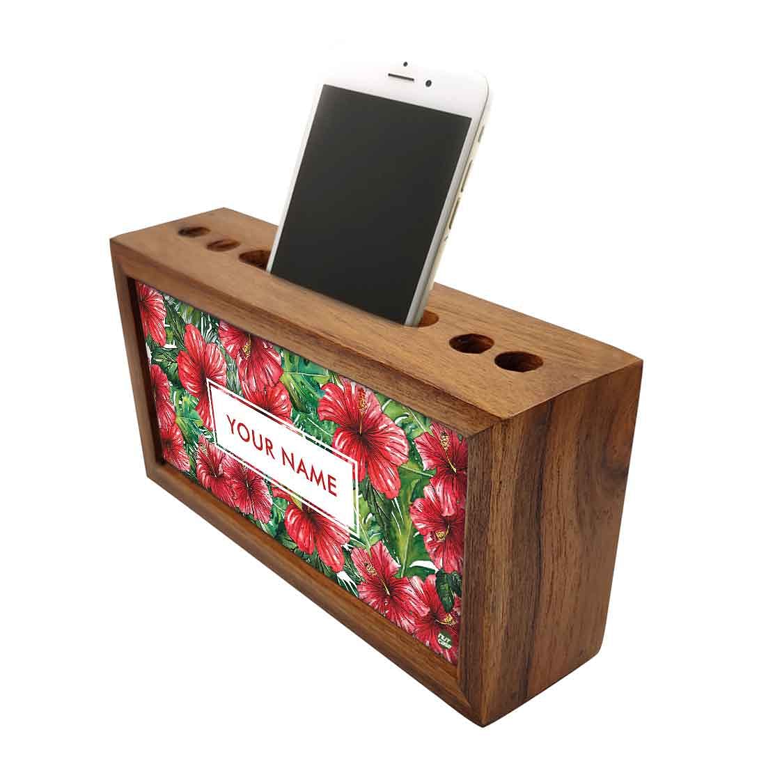 Personalized Wooden Stationery Organiser - Hibiscus Flower Nutcase