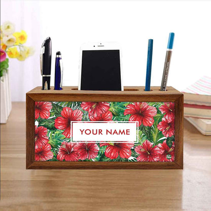 Personalized Wooden Stationery Organiser - Hibiscus Flower Nutcase