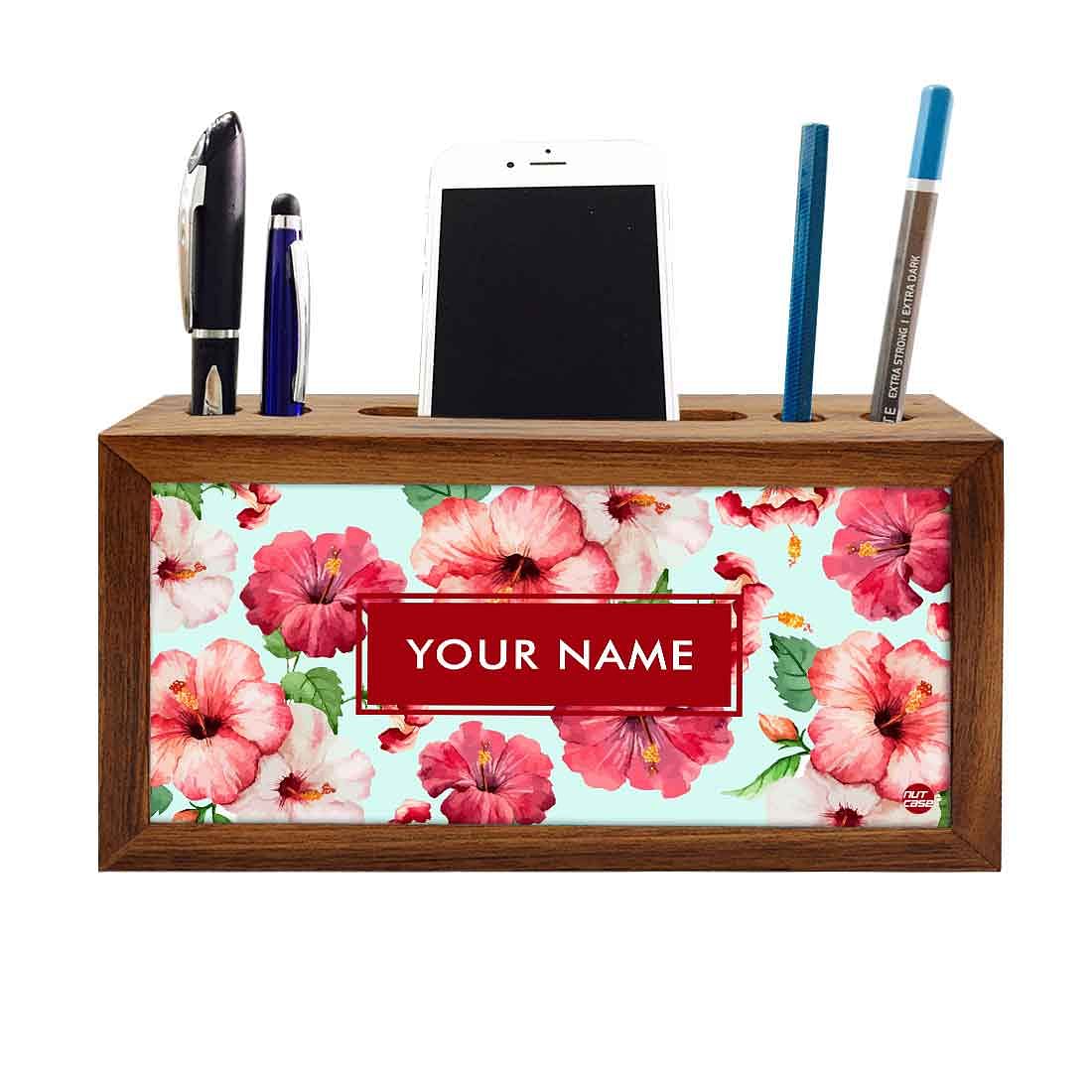 Personalized Wooden desktop organizer - Red Hibiscus Flower Nutcase