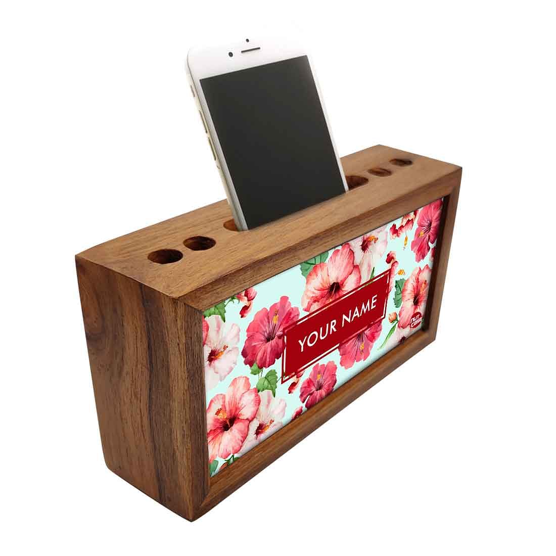 Personalized Wooden desktop organizer - Red Hibiscus Flower Nutcase