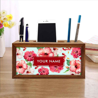 Personalized Wooden desktop organizer - Red Hibiscus Flower Nutcase