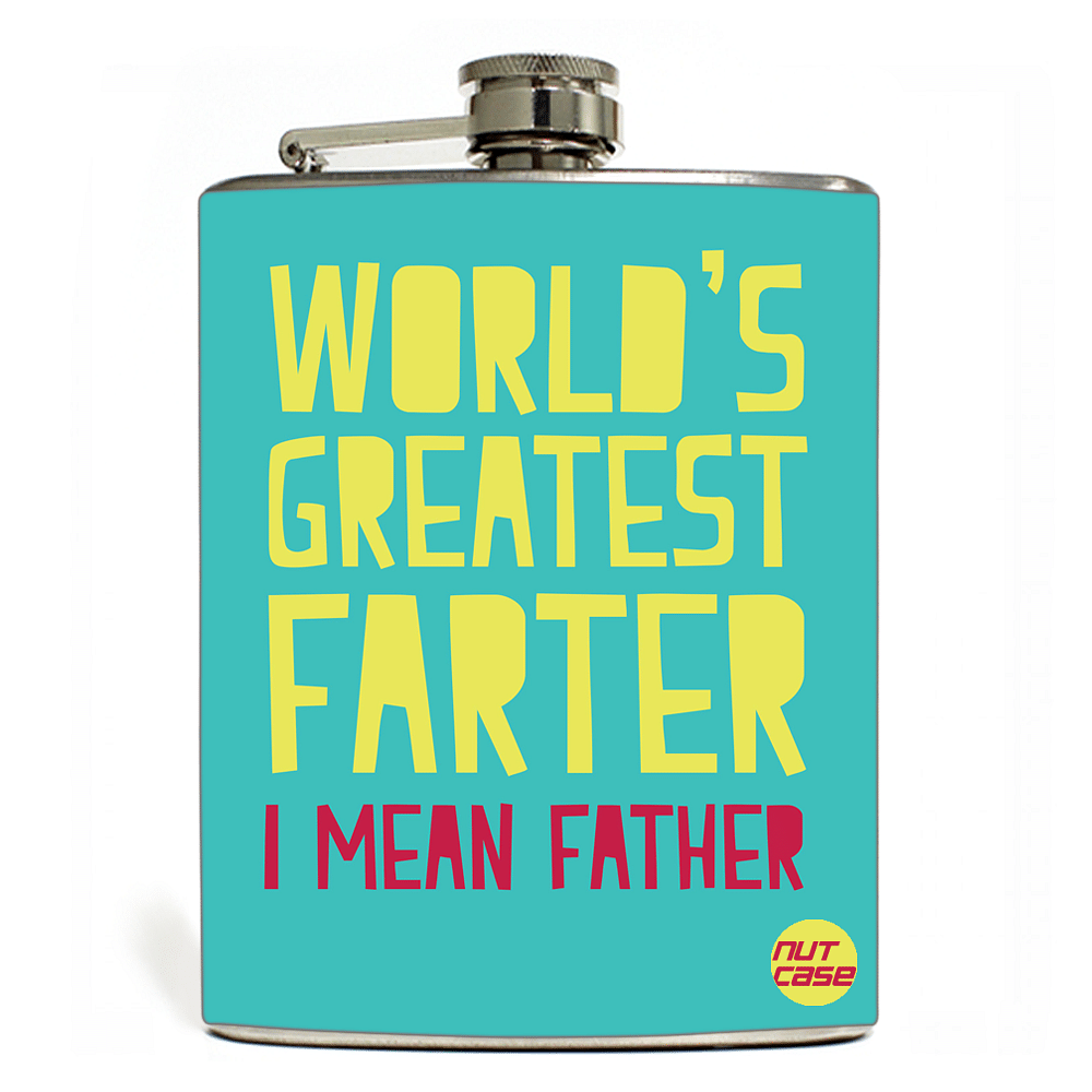 Hip Flask  -  FATHERS DAY  - World's Greatest Farter - Blue Nutcase