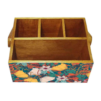 Wooden Spoon Stand Cutlery Holder with handle For Dining Table - Yellow Elegance Nutcase