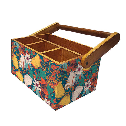 Wooden Spoon Stand Cutlery Holder with handle For Dining Table - Yellow Elegance Nutcase