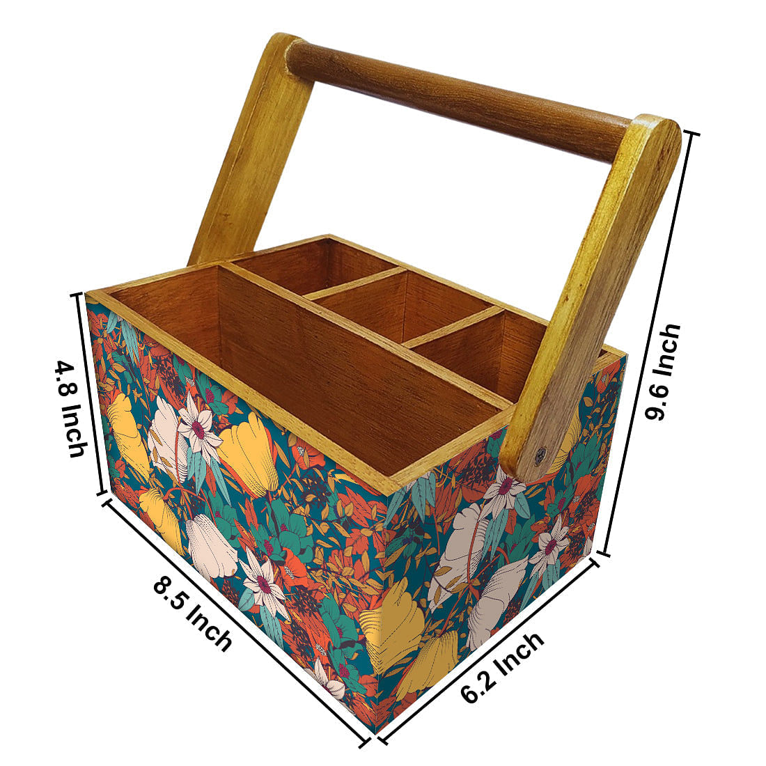 Wooden Spoon Stand Cutlery Holder with handle For Dining Table - Yellow Elegance Nutcase