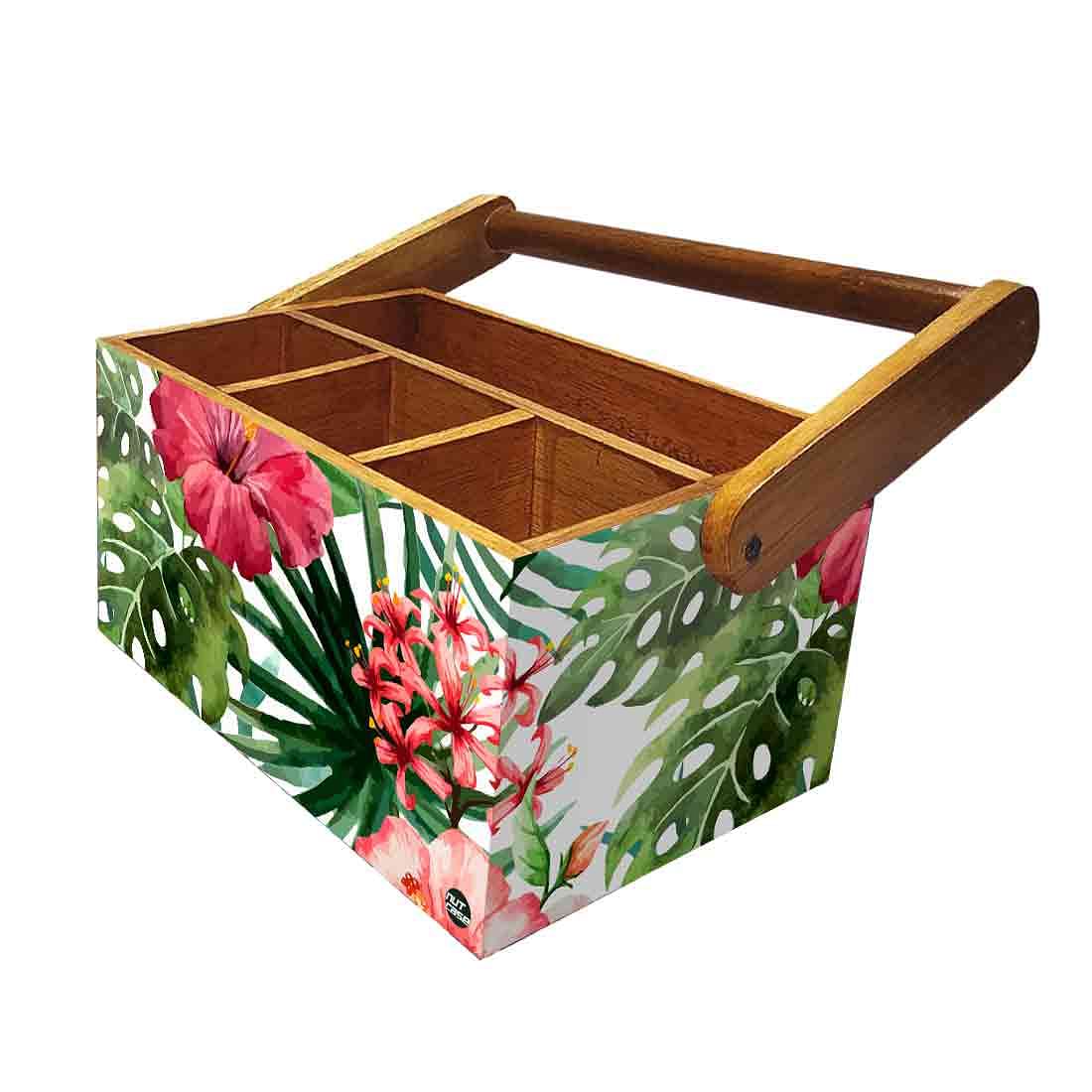 Wooden Tissue and Cutlery Holder for kitchen Organizer With Handle - Hibiscus Nutcase
