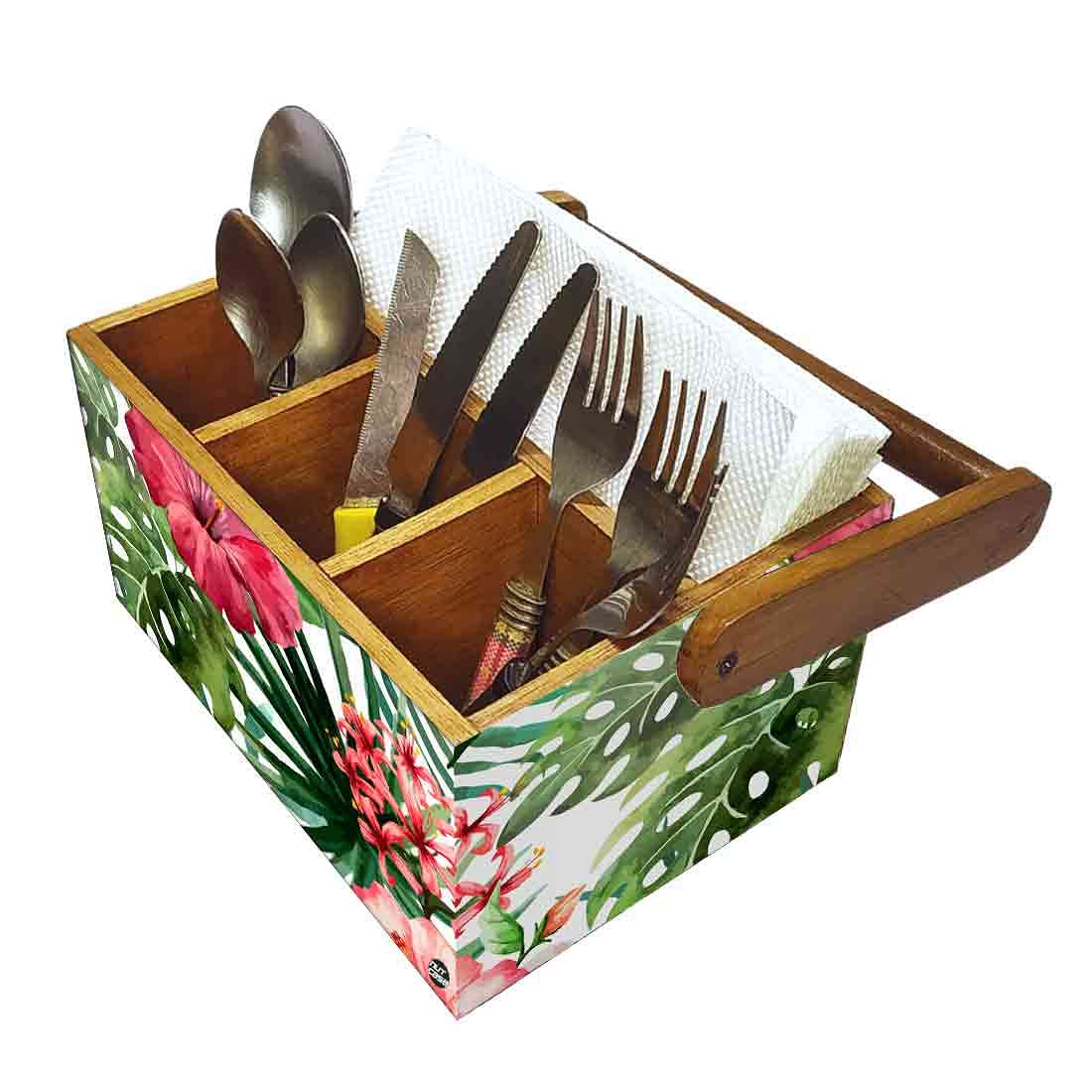 Wooden Tissue and Cutlery Holder for kitchen Organizer With Handle - Hibiscus Nutcase