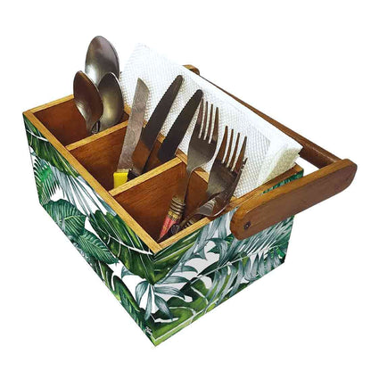 Restaurant Silverware Holder With Handle for Spoons Tissue Organizer - Leaves Nutcase