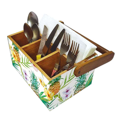 Cutlery Holder With Handle for Dining Table Spoons Tissue Organizer - Pineapple Nutcase