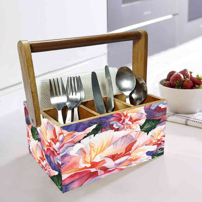 Cutlery Holder for Table Stand With Handle Spoons Napkin Organizer - Floral Nutcase