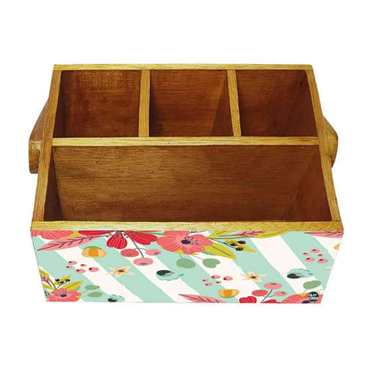 Tissue Box Holder for Dining Table Spoons Forks Organizer - Strips Floral Nutcase