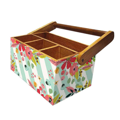 Tissue Box Holder for Dining Table Spoons Forks Organizer - Strips Floral Nutcase