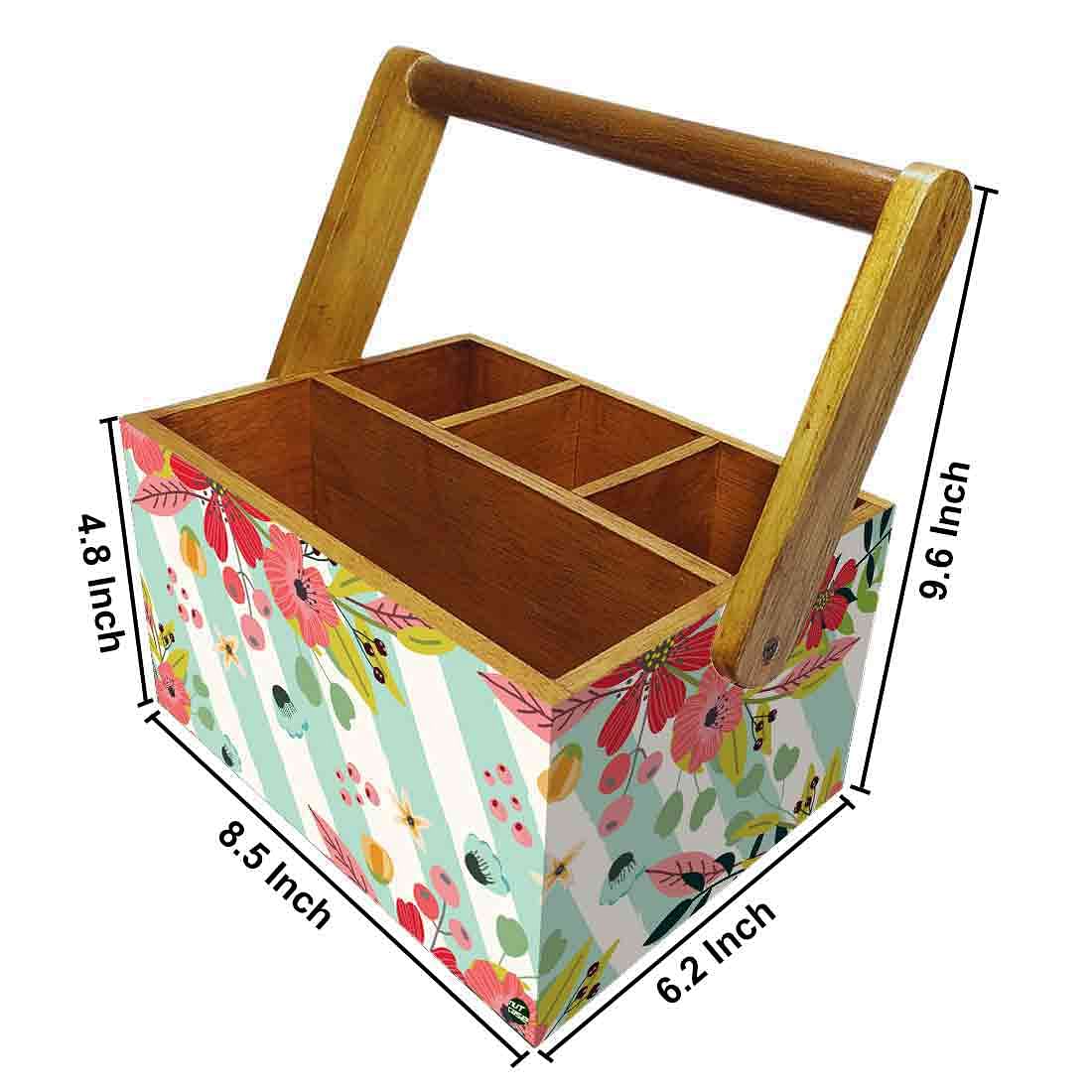 Tissue Box Holder for Dining Table Spoons Forks Organizer - Strips Floral Nutcase