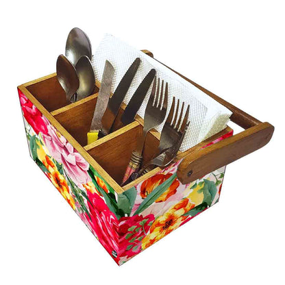 Kitchen Cutlery Holder for Dining Table Organizer Spoons - Red Rose Nutcase