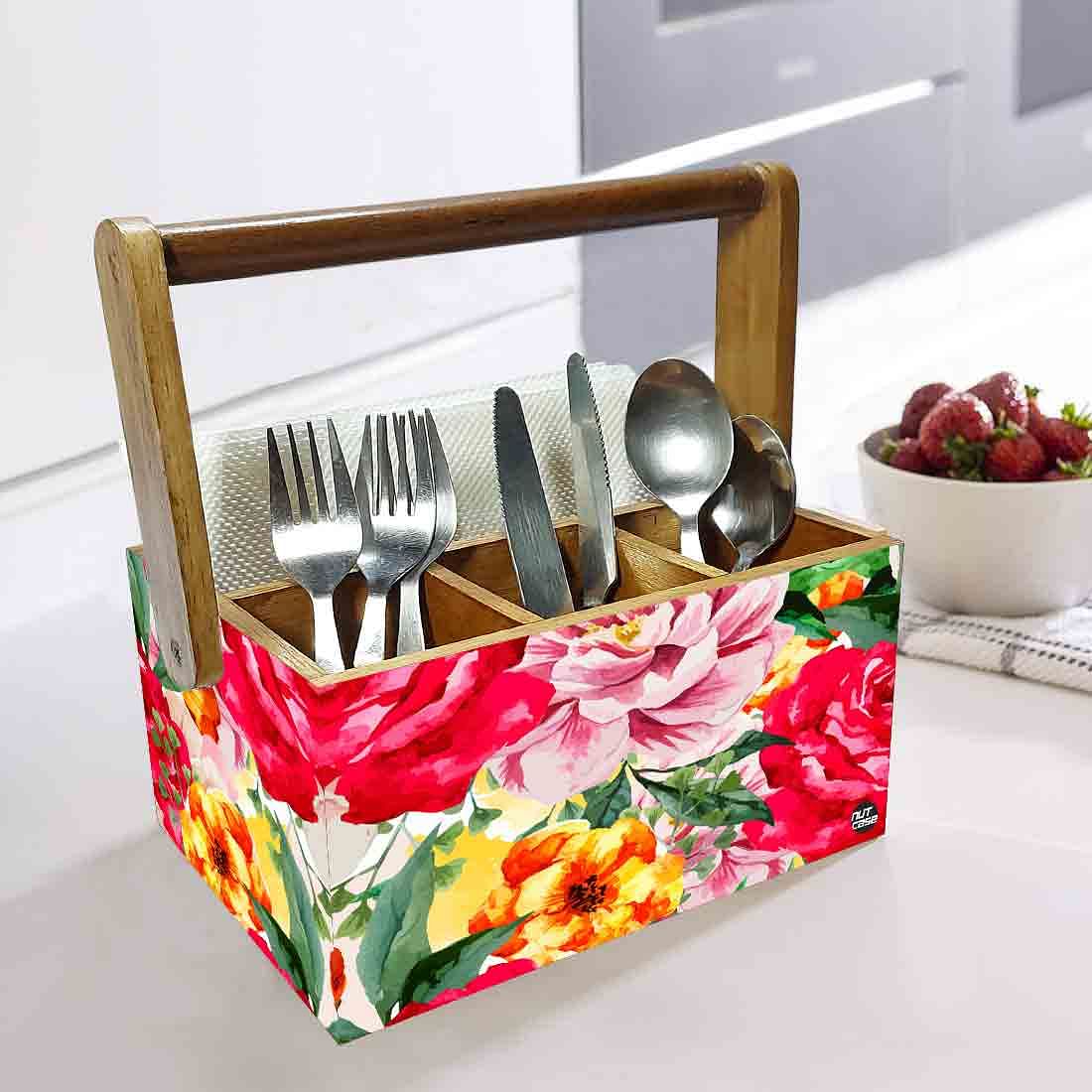 Kitchen Cutlery Holder for Dining Table Organizer Spoons - Red Rose Nutcase