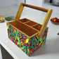 Wooden Cutlery Stand for Dining Table with Handle - Multicolor Feathers Nutcase