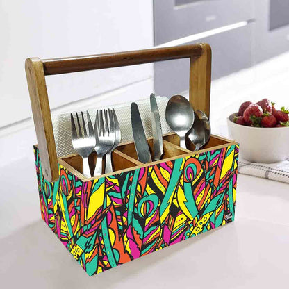 Wooden Cutlery Stand for Dining Table with Handle - Multicolor Feathers Nutcase