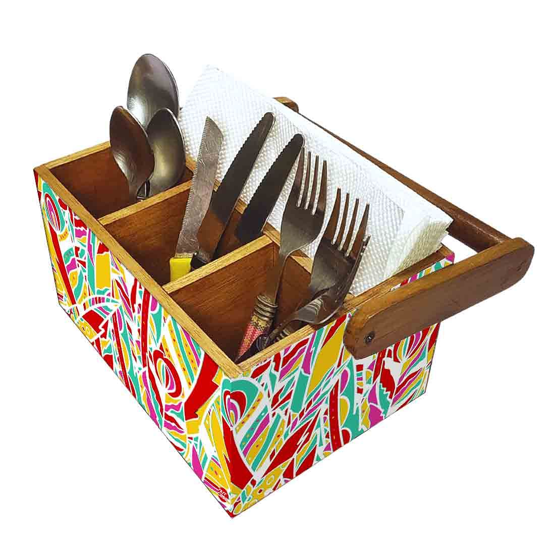 Cutlery Holder Wooden Spoon Stand for Kitchen With Handle - Feathers Nutcase