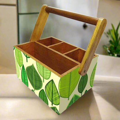 Cutlery Stand Holder for Dining Table Spoons Napkin Organizer - Green Leaves Nutcase