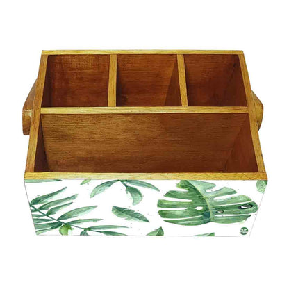 Cutlery Box for Storage Wooden Holder With Handle - Drops Leaves Nutcase