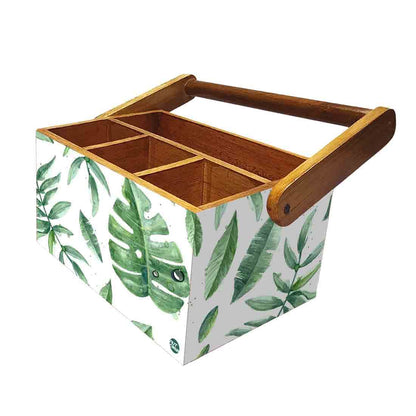 Cutlery Box for Storage Wooden Holder With Handle - Drops Leaves Nutcase