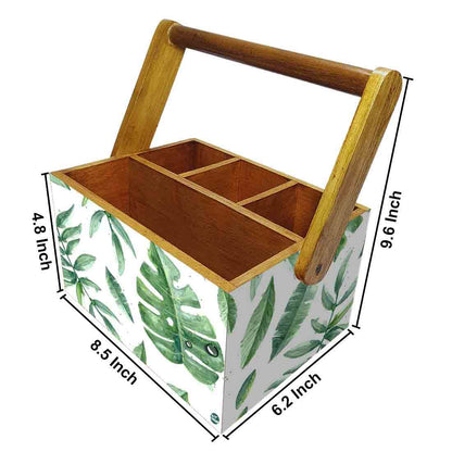 Cutlery Box for Storage Wooden Holder With Handle - Drops Leaves Nutcase