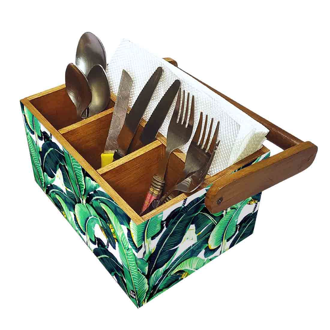 Cutlery Stand for Dining Table Tissue Knives & Spoons Organizer - Banana Leaves Nutcase