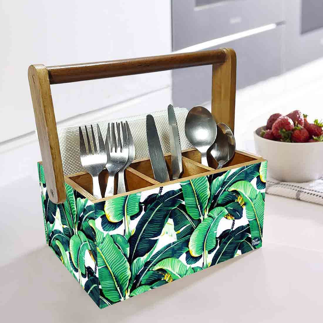 Cutlery Stand for Dining Table Tissue Knives & Spoons Organizer - Banana Leaves Nutcase
