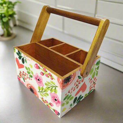 Classy Wooden Cutlery Holder for Dinning Table Organizer - Baby Flowers Nutcase