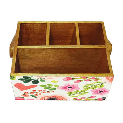 Classy Wooden Cutlery Holder for Dinning Table Organizer - Baby Flowers Nutcase