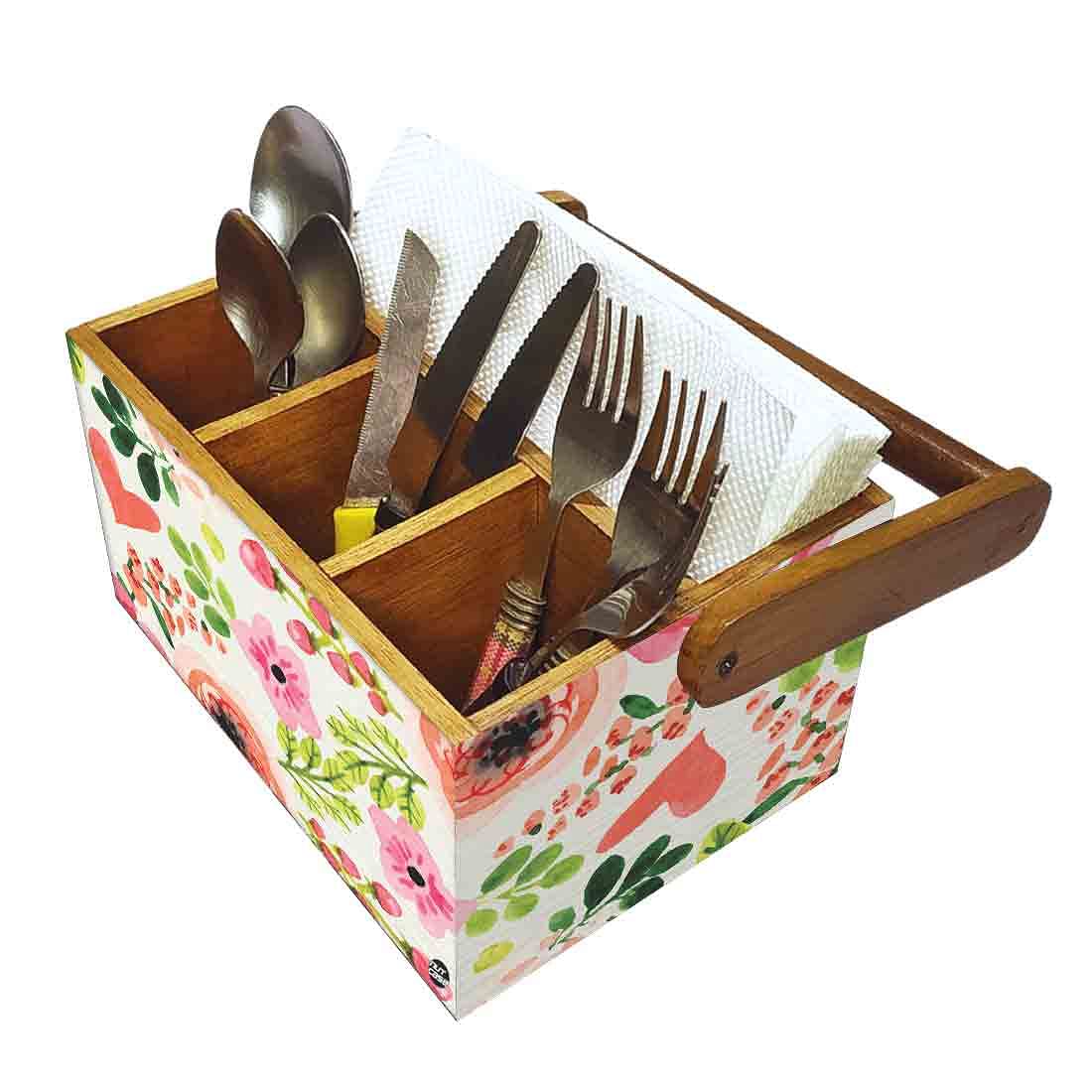 Classy Wooden Cutlery Holder for Dinning Table Organizer - Baby Flowers Nutcase