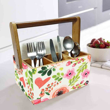 Classy Wooden Cutlery Holder for Dinning Table Organizer - Baby Flowers Nutcase