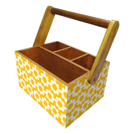 Wooden Cutlery Rack for Dining Table With Handle - Yellow Flower Nutcase