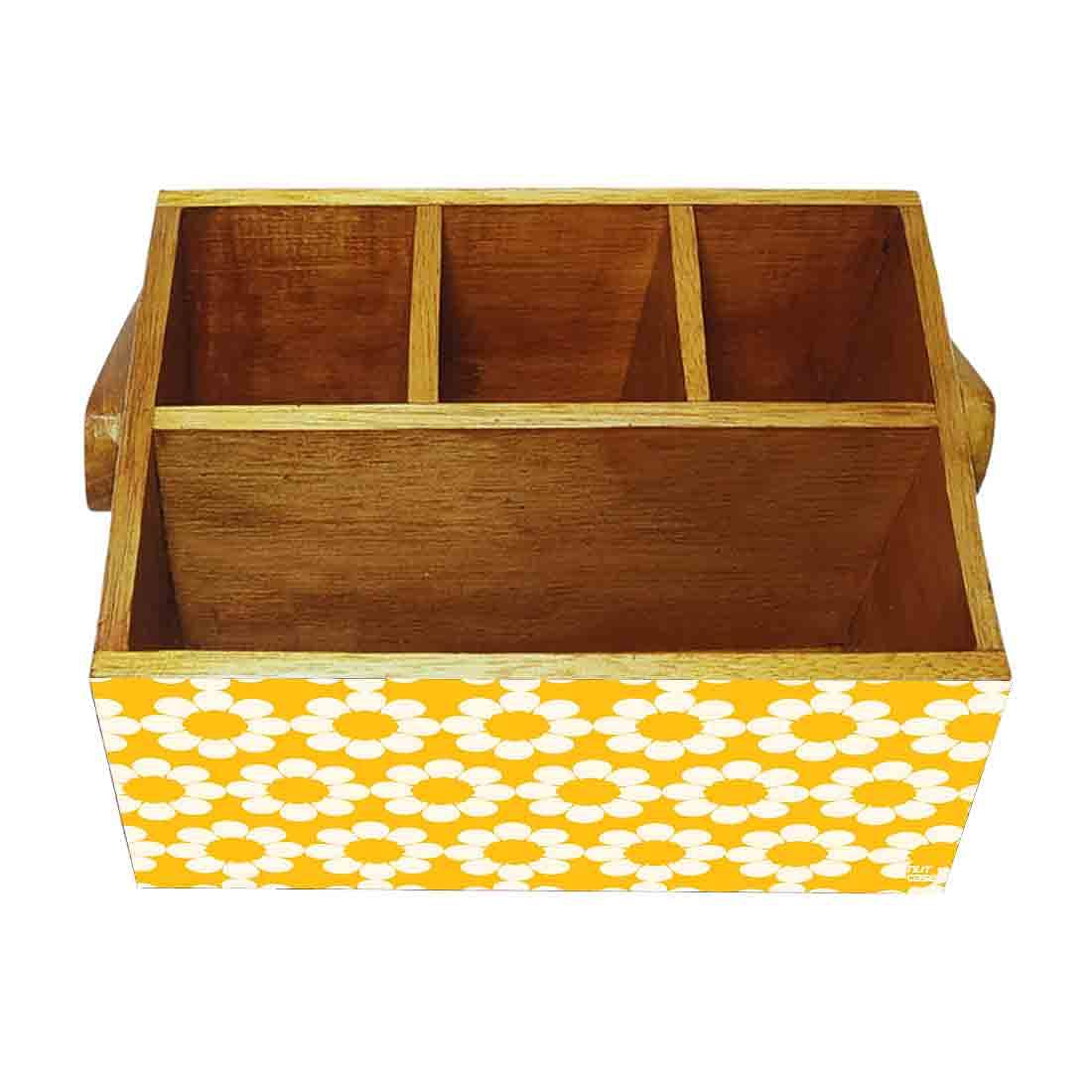 Wooden Cutlery Rack for Dining Table With Handle - Yellow Flower Nutcase