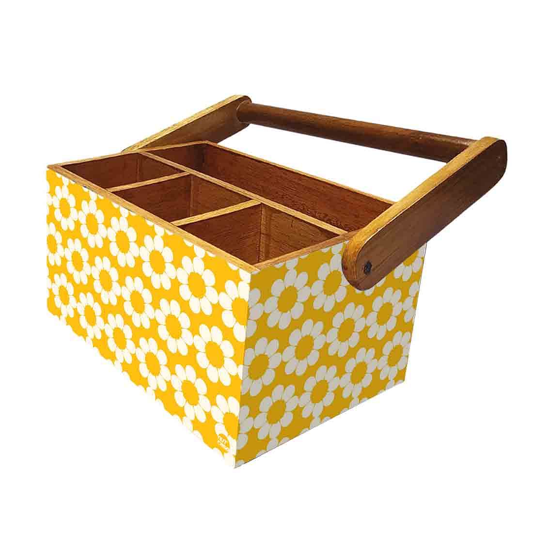 Wooden Cutlery Rack for Dining Table With Handle - Yellow Flower Nutcase