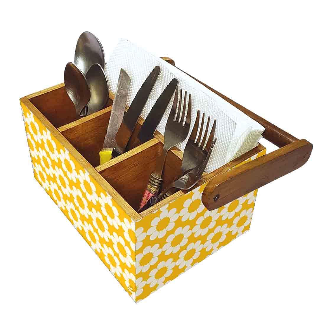 Wooden Cutlery Rack for Dining Table With Handle - Yellow Flower Nutcase