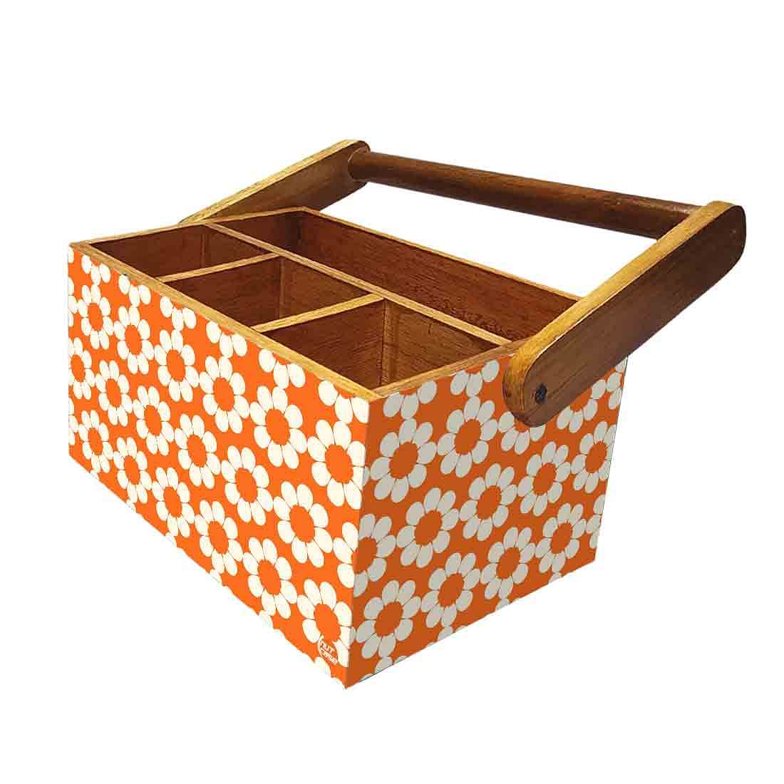 Cutlery Stand for kitchen Big Size Holder With Handle - Orange Flower Nutcase