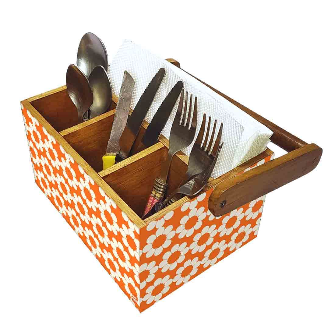 Cutlery Stand for kitchen Big Size Holder With Handle - Orange Flower Nutcase