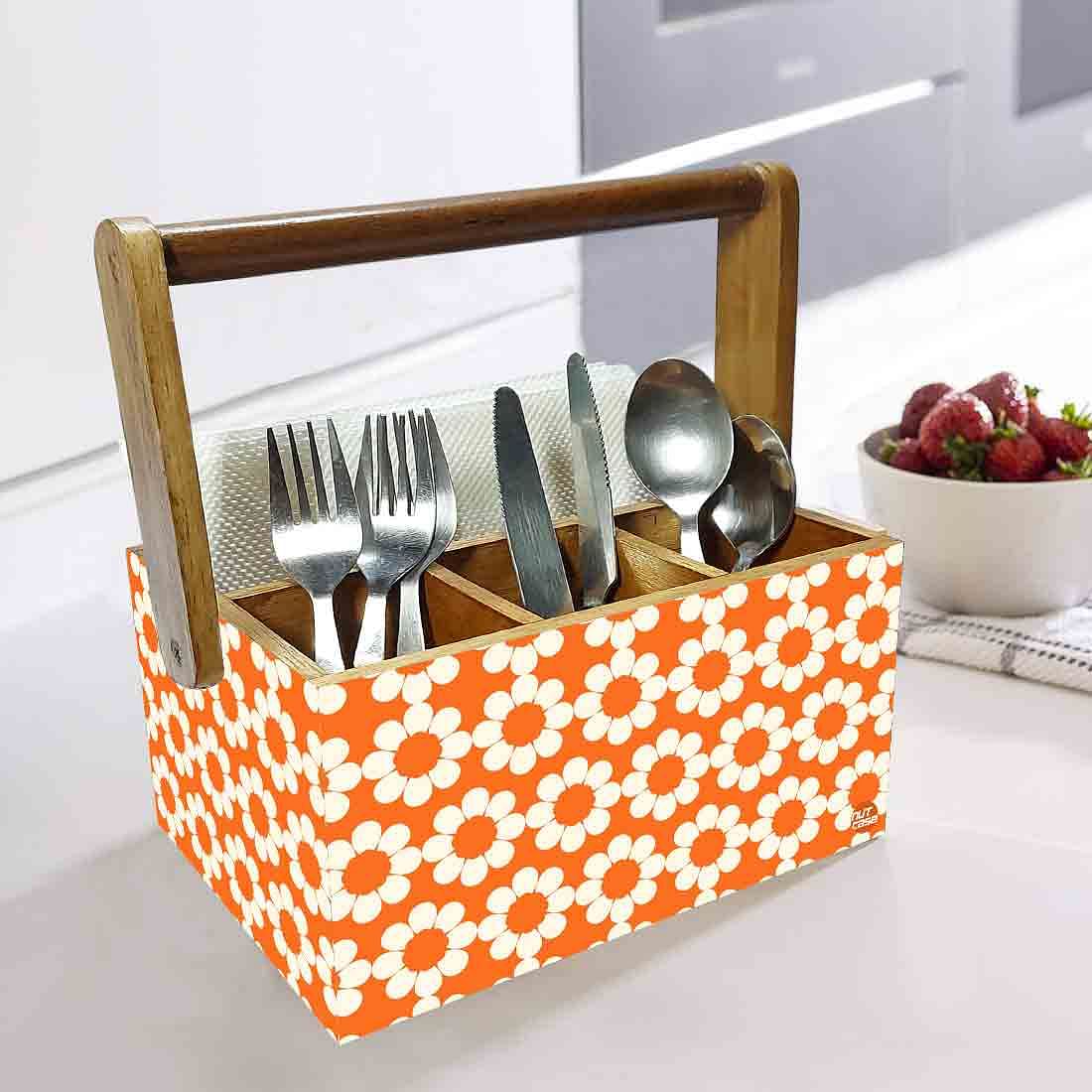 Cutlery Stand for kitchen Big Size Holder With Handle - Orange Flower Nutcase