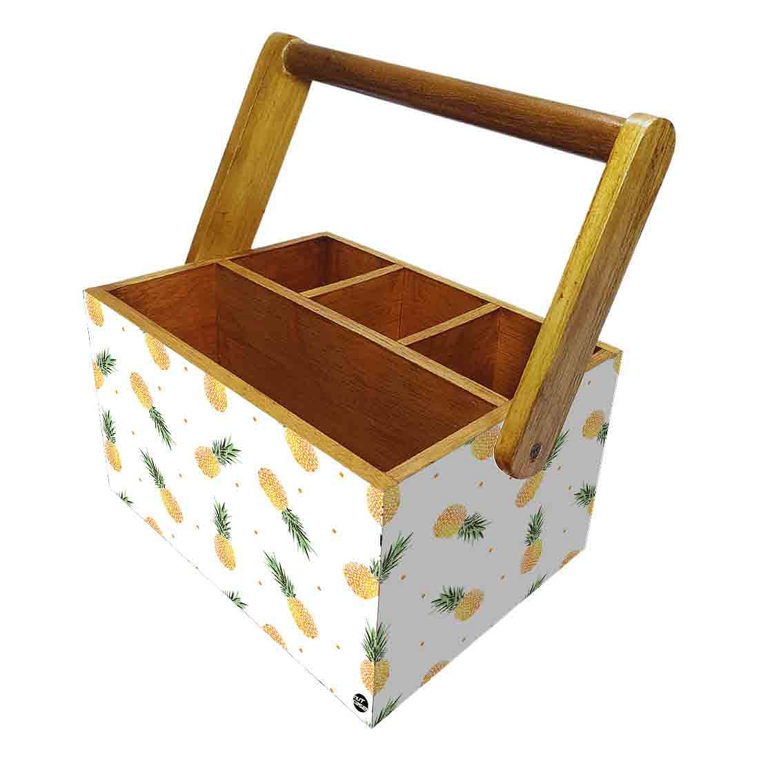 Wooden Cutlery Stand With Napkin Holder Handle for Kitchen Storage - Pineapples Nutcase