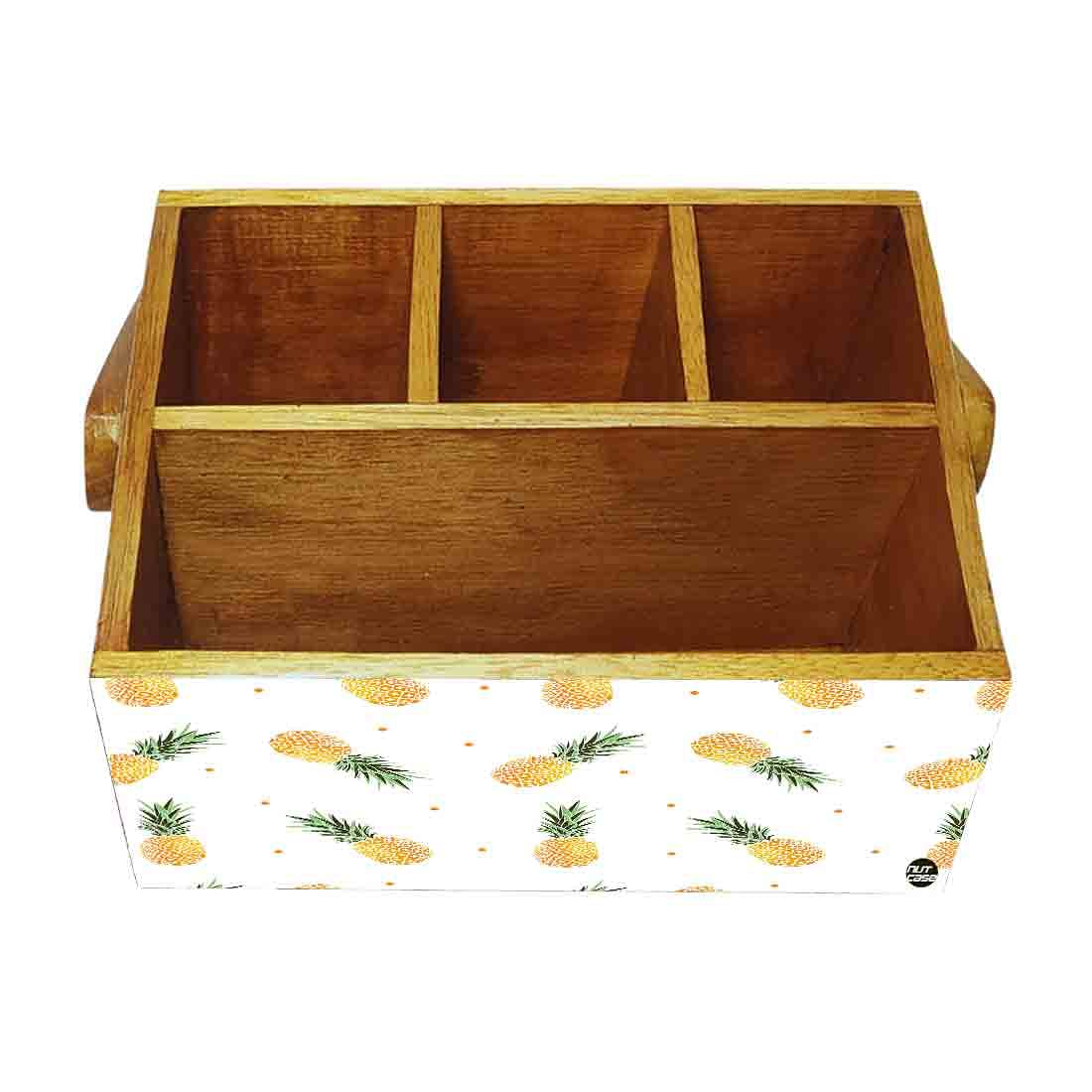 Wooden Cutlery Stand With Napkin Holder Handle for Kitchen Storage - Pineapples Nutcase