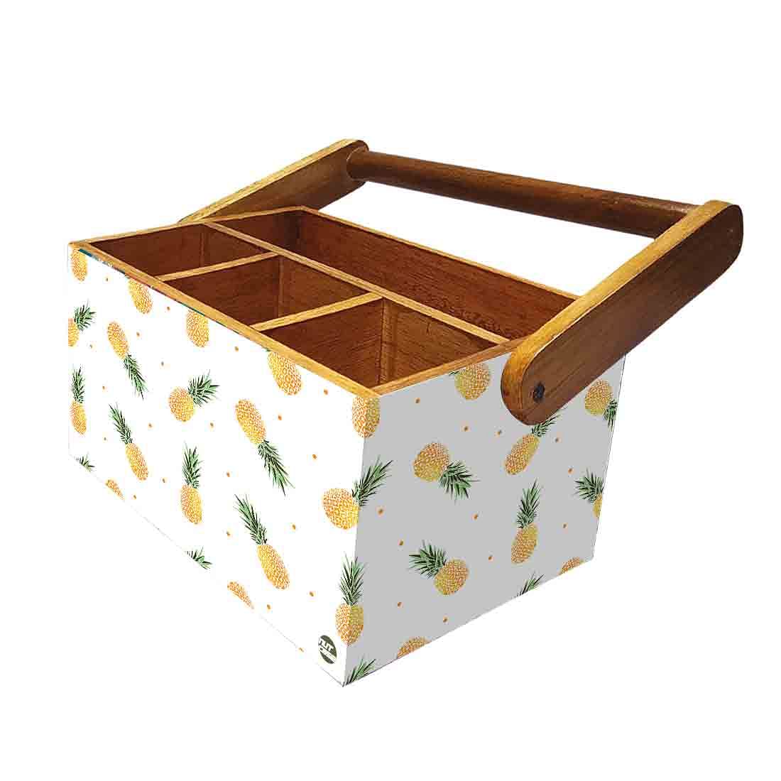 Wooden Cutlery Stand With Napkin Holder Handle for Kitchen Storage - Pineapples Nutcase