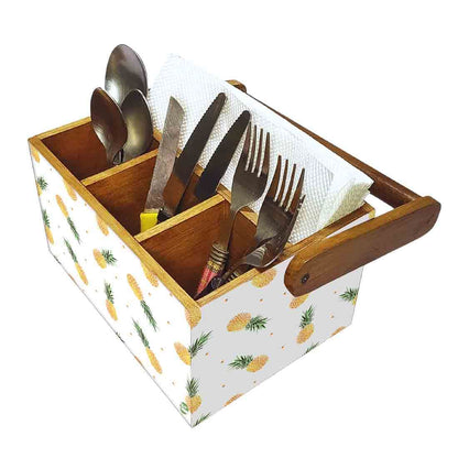 Wooden Cutlery Stand With Napkin Holder Handle for Kitchen Storage - Pineapples Nutcase