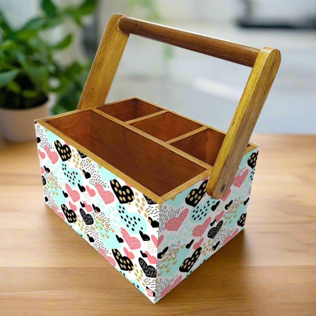 Cutlery Holder Big Size With Handle Tissue Napkin Spoon Rack - Hearts Nutcase