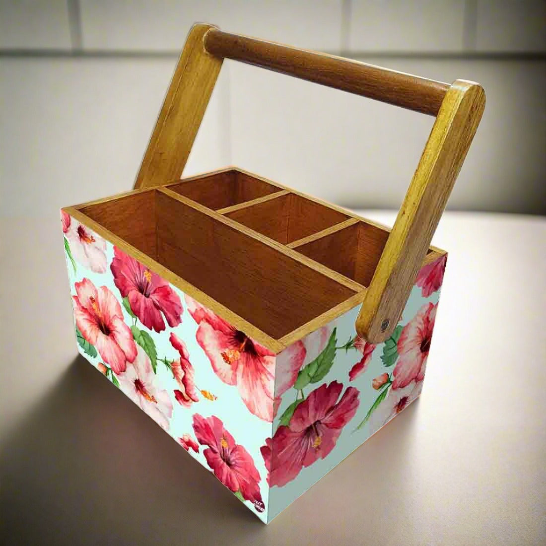 Cutlery and Tissue Holder With Handle for Dining Table Organizer - Hibiscus Nutcase