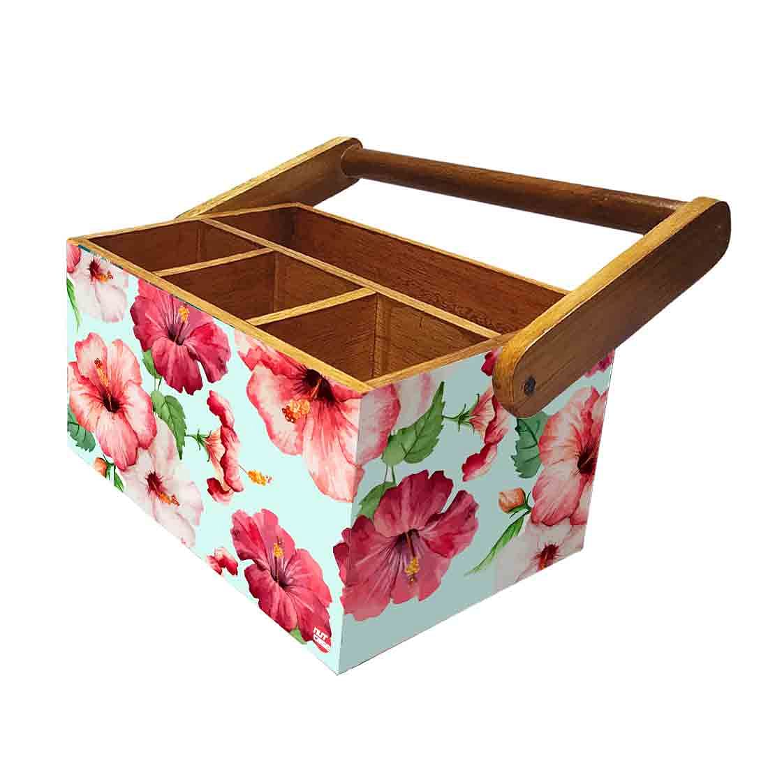 Cutlery and Tissue Holder With Handle for Dining Table Organizer - Hibiscus Nutcase