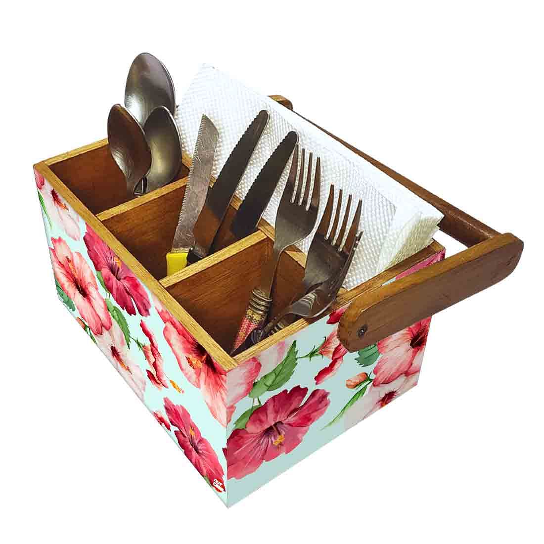 Cutlery and Tissue Holder With Handle for Dining Table Organizer - Hibiscus Nutcase